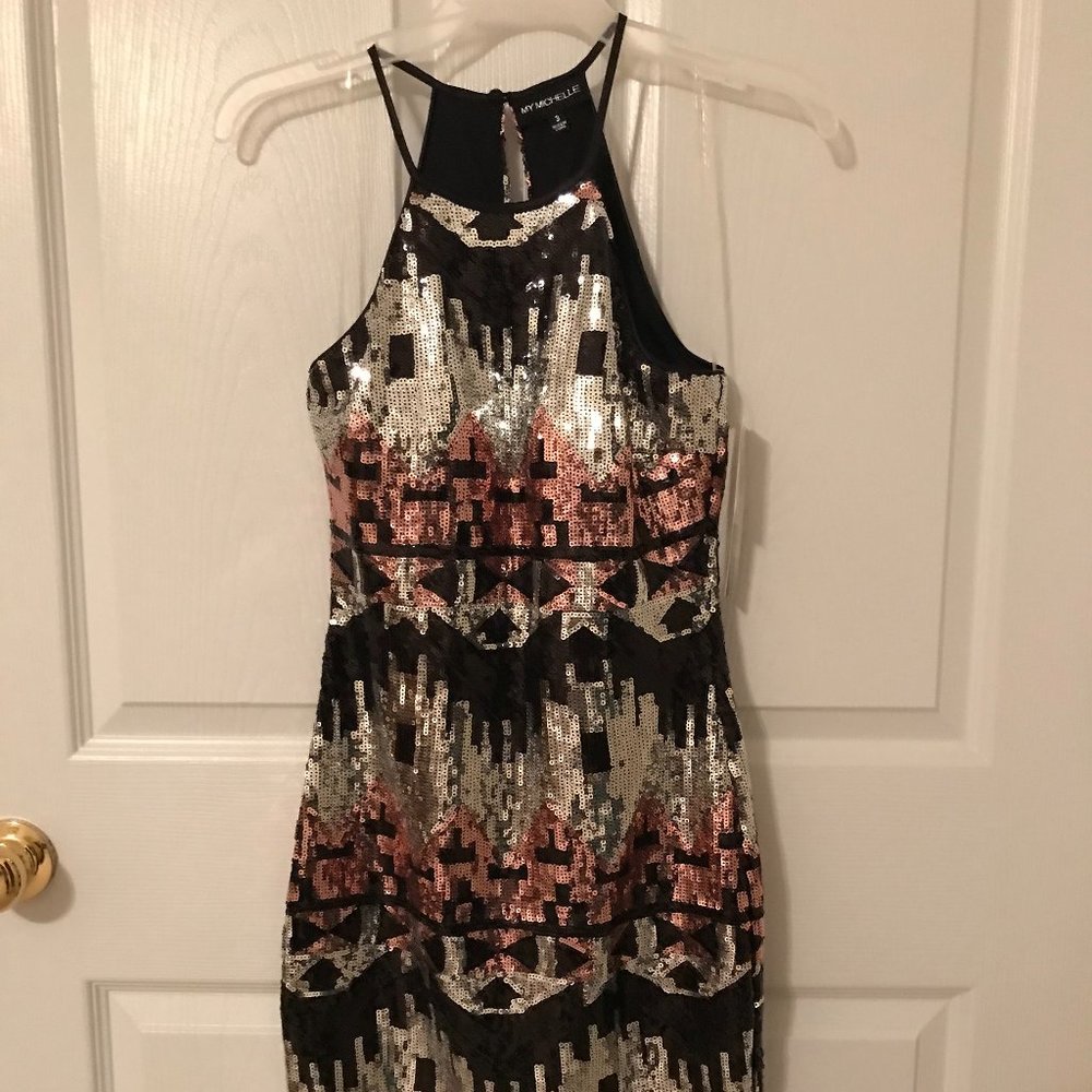 My Michelle Black and Gold Short Dress